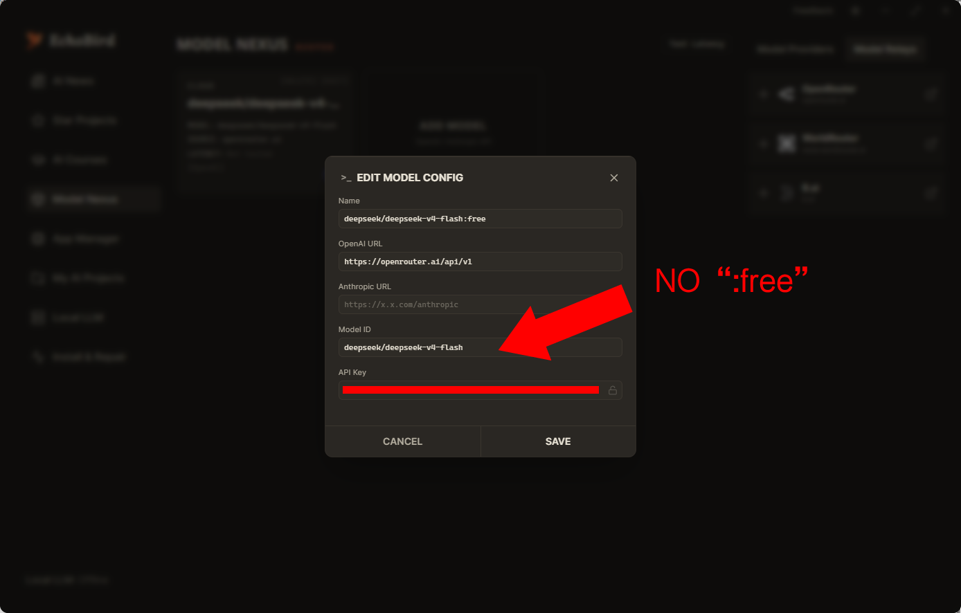 Fill in the Model ID and API Key
